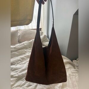 Brown Suede Shoulder Hobo Bag